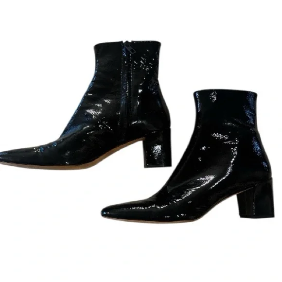 Vince Black Patent Italian Leather Ankle Boots- size 9 - Picture 4 of 9